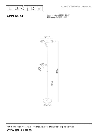 APPLAUSE - Lampadaire - Ø 33 cm - LED Dimmable - CCT - 2700K/4000K - Gris fer
