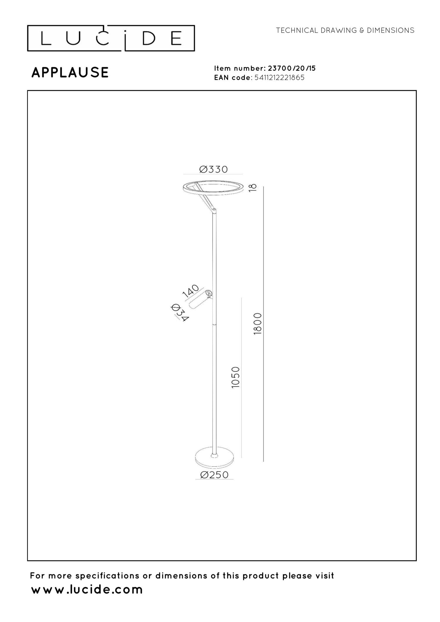 APPLAUSE - Lampadaire - Ø 33 cm - LED Dimmable - CCT - 2700K/4000K - Gris fer