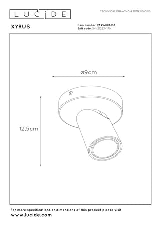XYRUS - Plafondspot - Ø 9 cm - LED Dim to warm - GU10 - 1x5W 2200K/3000K - Zwart