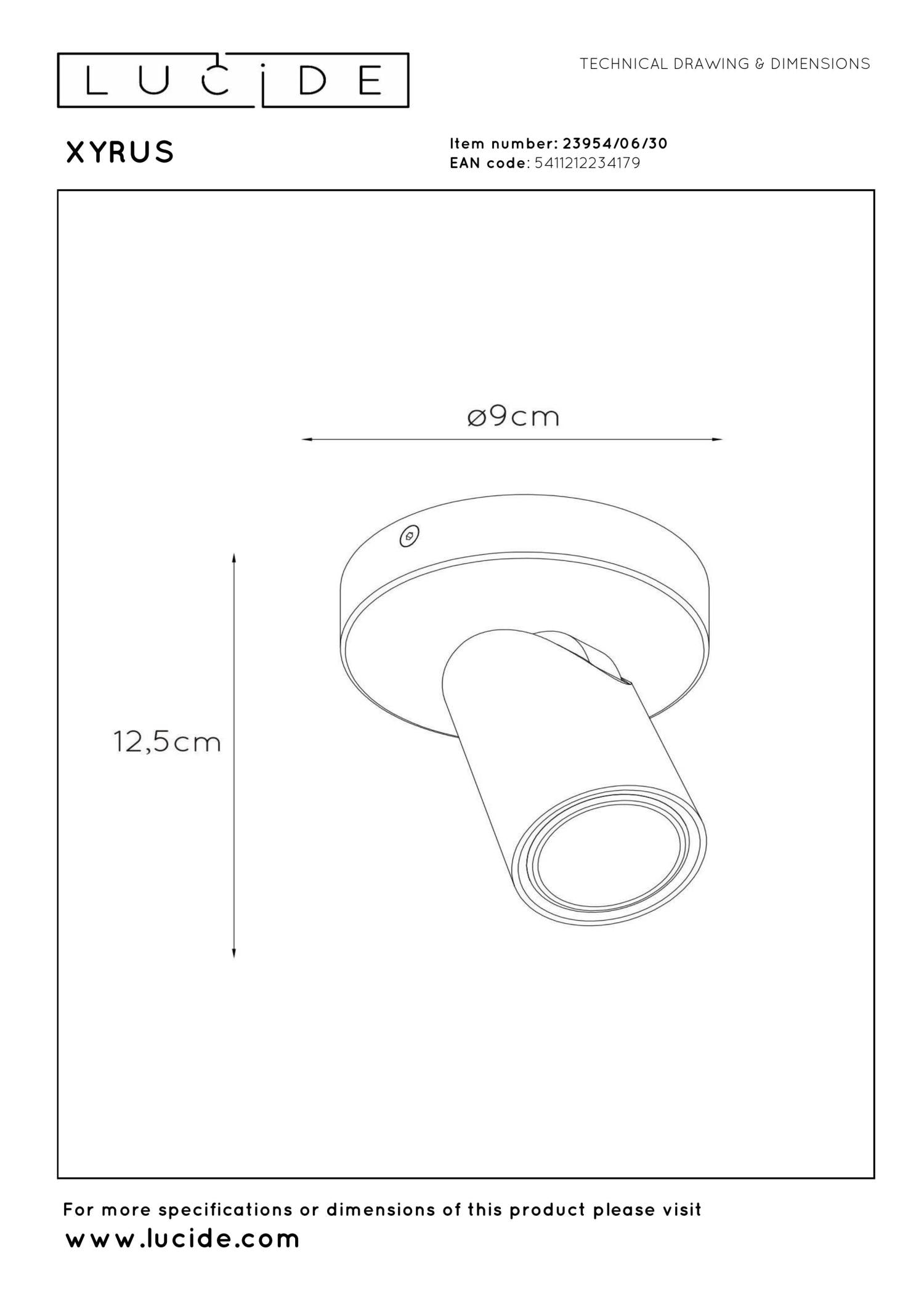 XYRUS - Plafondspot - Ø 9 cm - LED Dim to warm - GU10 - 1x5W 2200K/3000K - Zwart