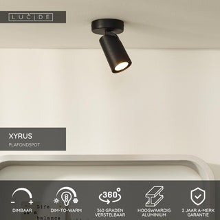 XYRUS - Plafondspot - Ø 9 cm - LED Dim to warm - GU10 - 1x5W 2200K/3000K - Zwart