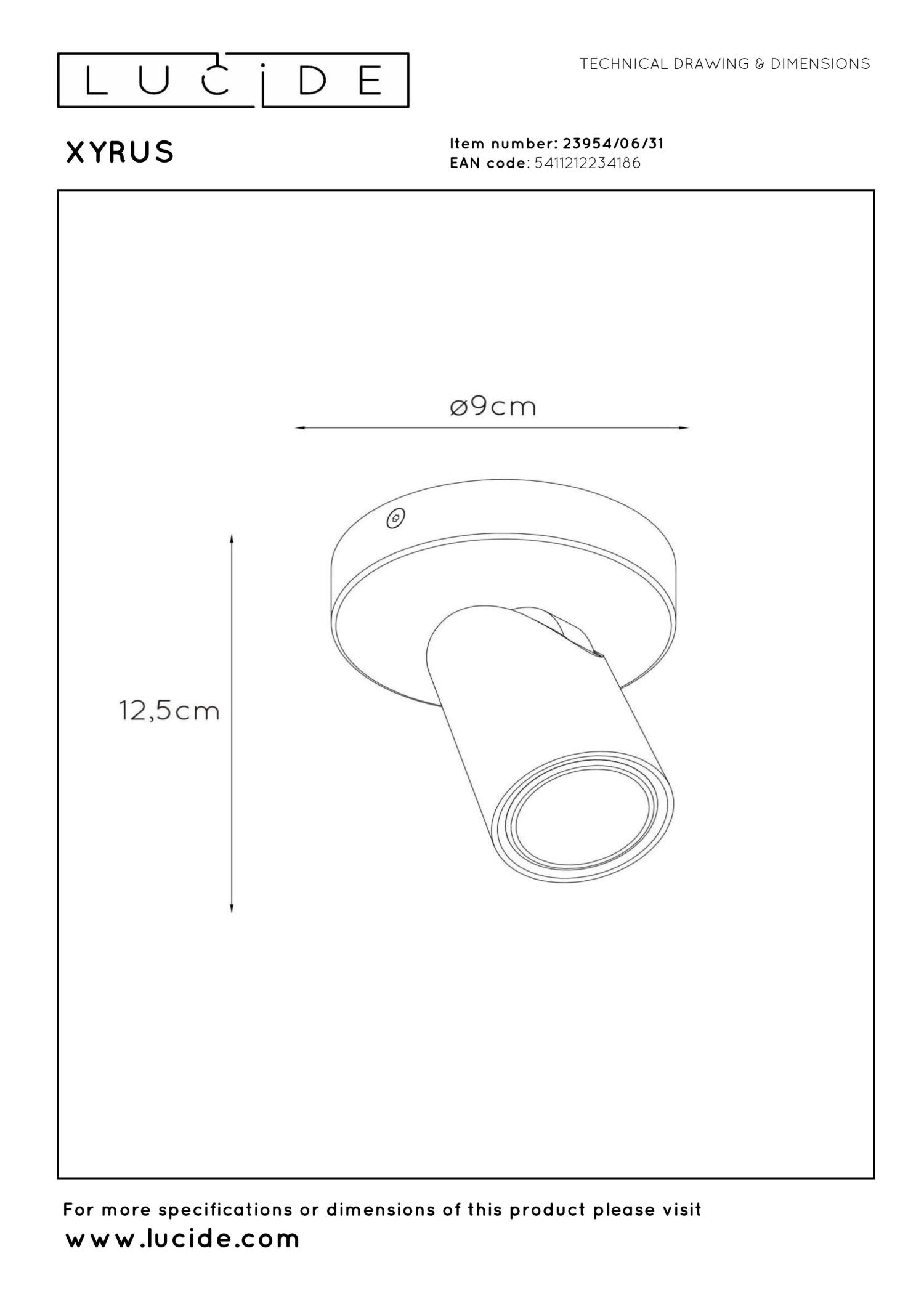 XYRUS - Plafondspot - Ø 9 cm - LED Dim to warm - GU10 - 1x5W 2200K/3000K - Wit