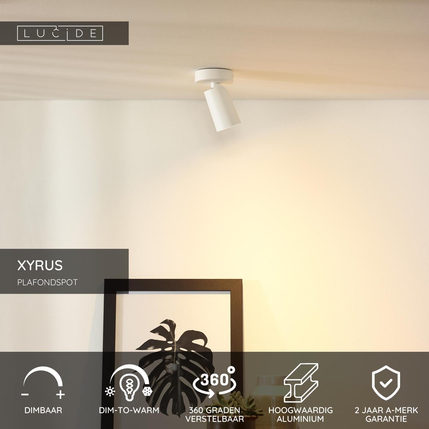 XYRUS - Plafondspot - Ø 9 cm - LED Dim to warm - GU10 - 1x5W 2200K/3000K - Wit