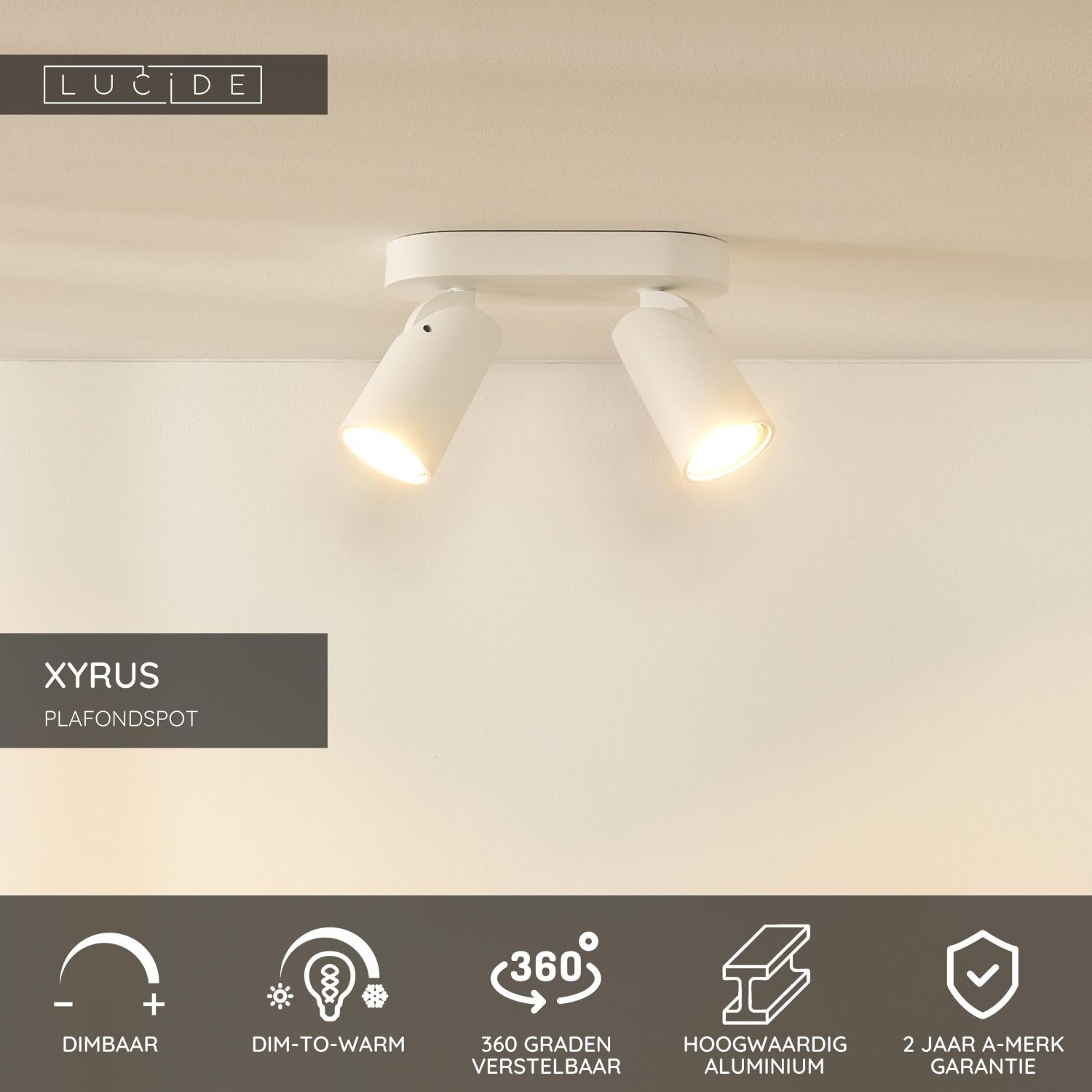 XYRUS - Spot plafonnier - LED Dim to warm - GU10 - 2x5W 2200K/3000K - Blanc