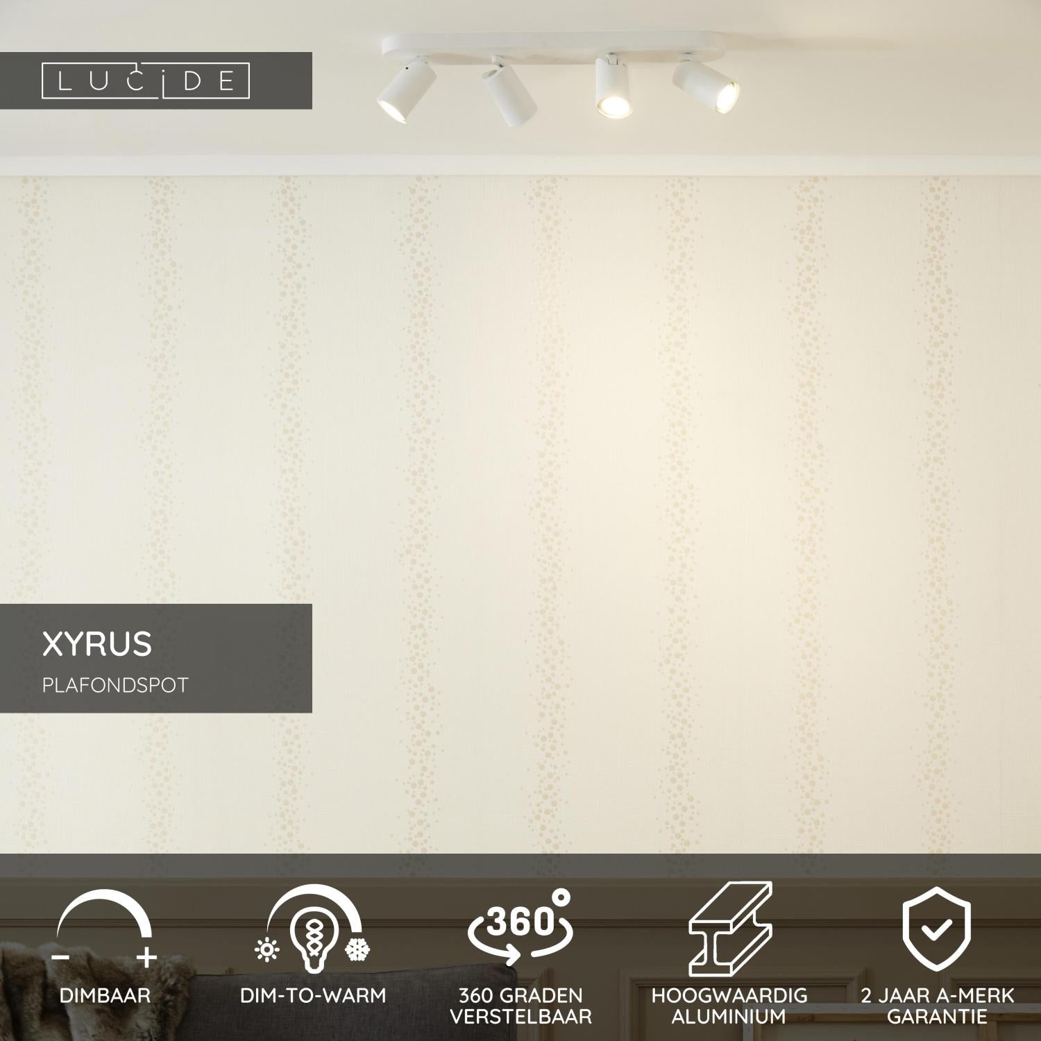 XYRUS - Plafondspot - LED Dim to warm - GU10 - 4x5W 2200K/3000K - Wit