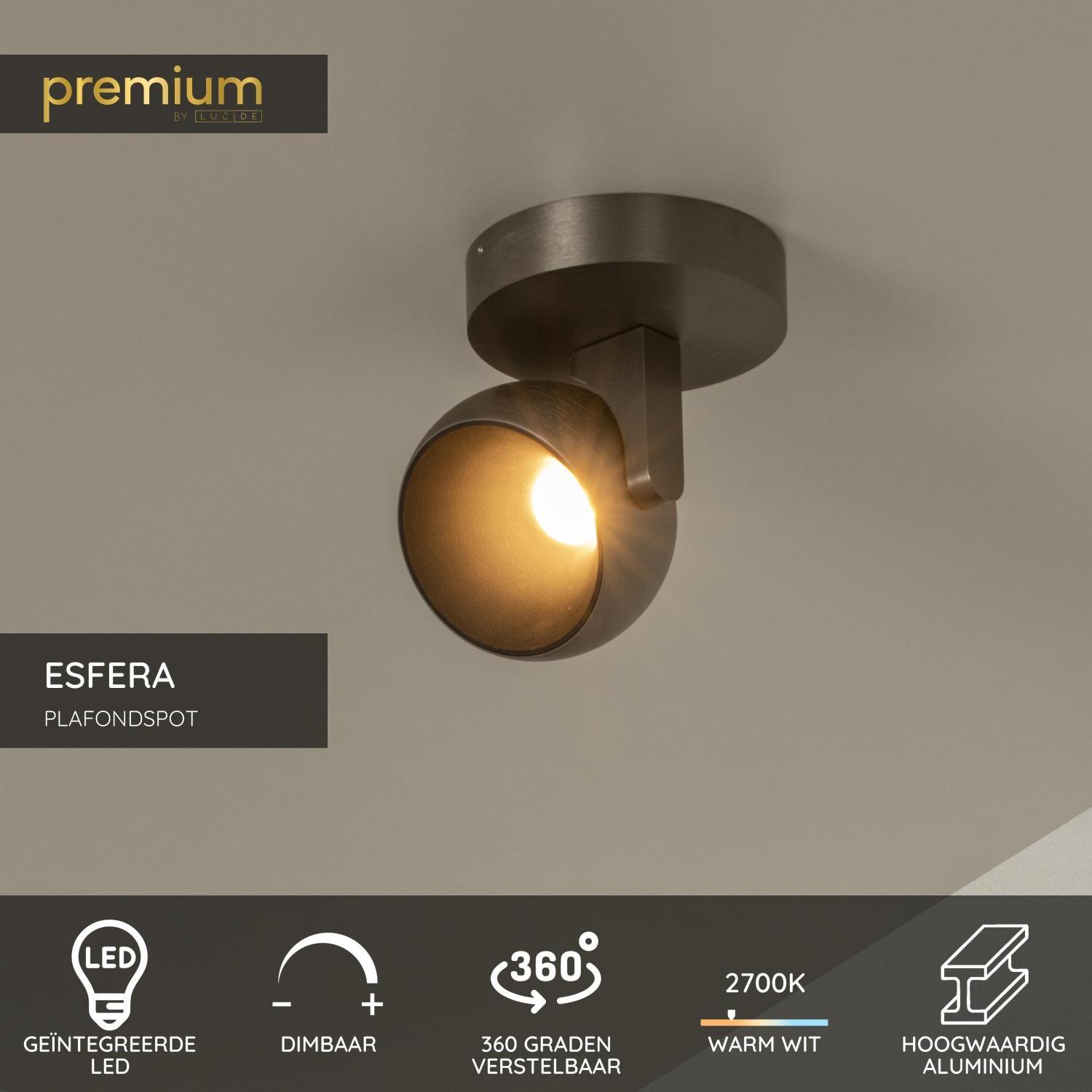 ESFERA - Plafondspot - Ø 11,2 cm - LED Dimb. - 1x11W 2700K - Grijs ijzer