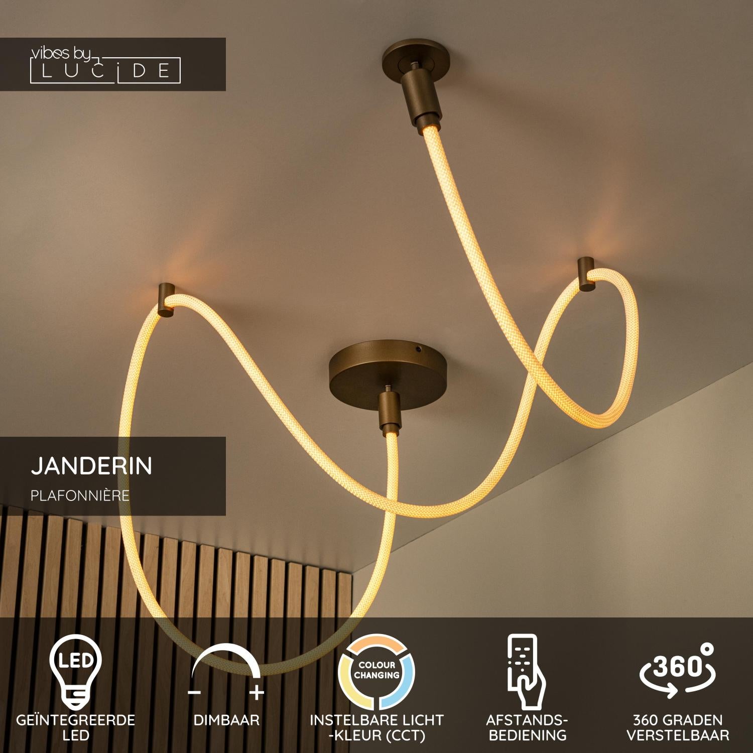 JANDERIN - Plafonnier - LED Var. - CCT - 1x36W 2200K/3300K - Couleur champagne | Vibes