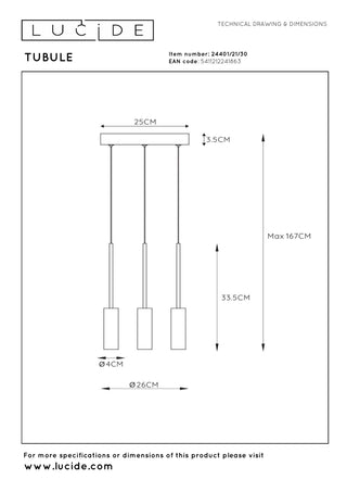 TUBULE - Hanglamp - Ø 26 cm - LED - 3x7W 2700K - Zwart