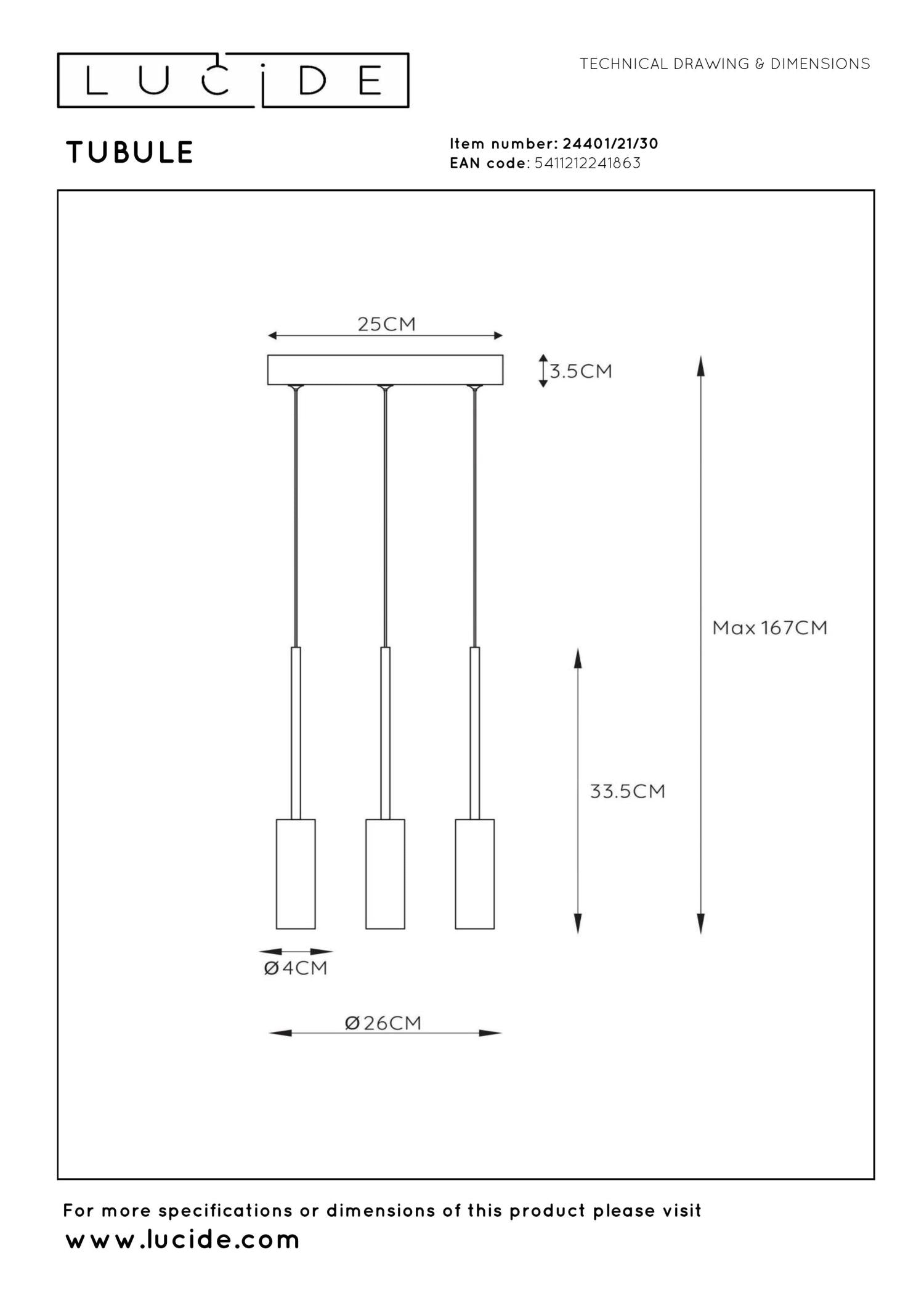 TUBULE - Hanglamp - Ø 26 cm - LED - 3x7W 2700K - Zwart
