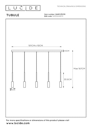 TUBULE - Hanglamp - LED - 5x7W 2700K - Zwart