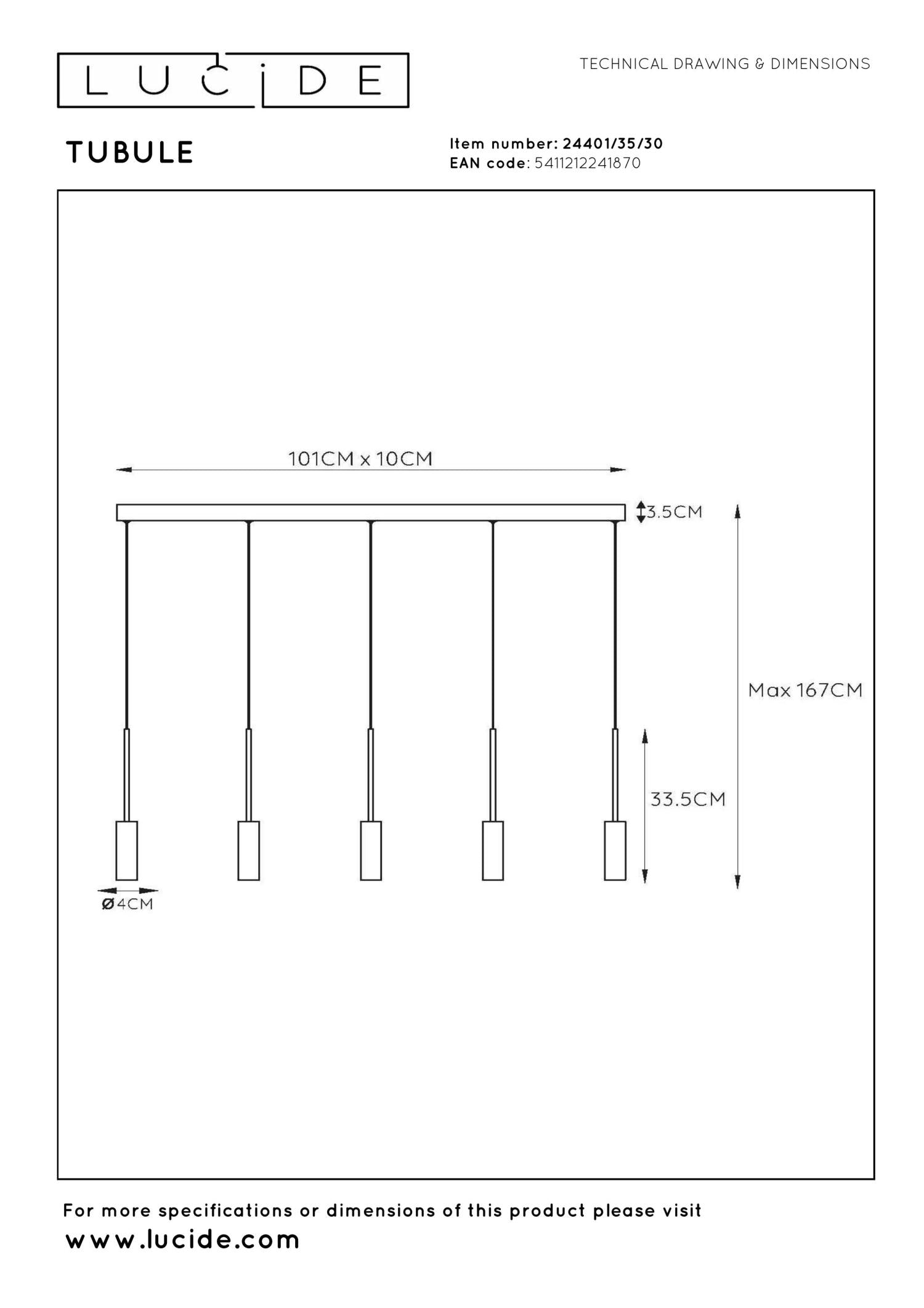 TUBULE - Hanglamp - LED - 5x7W 2700K - Zwart