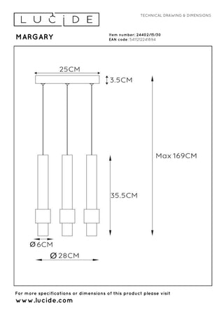 MARGARY - Hanglamp - Ø 28 cm - LED Dimb. - 3x4W 2700K - Zwart