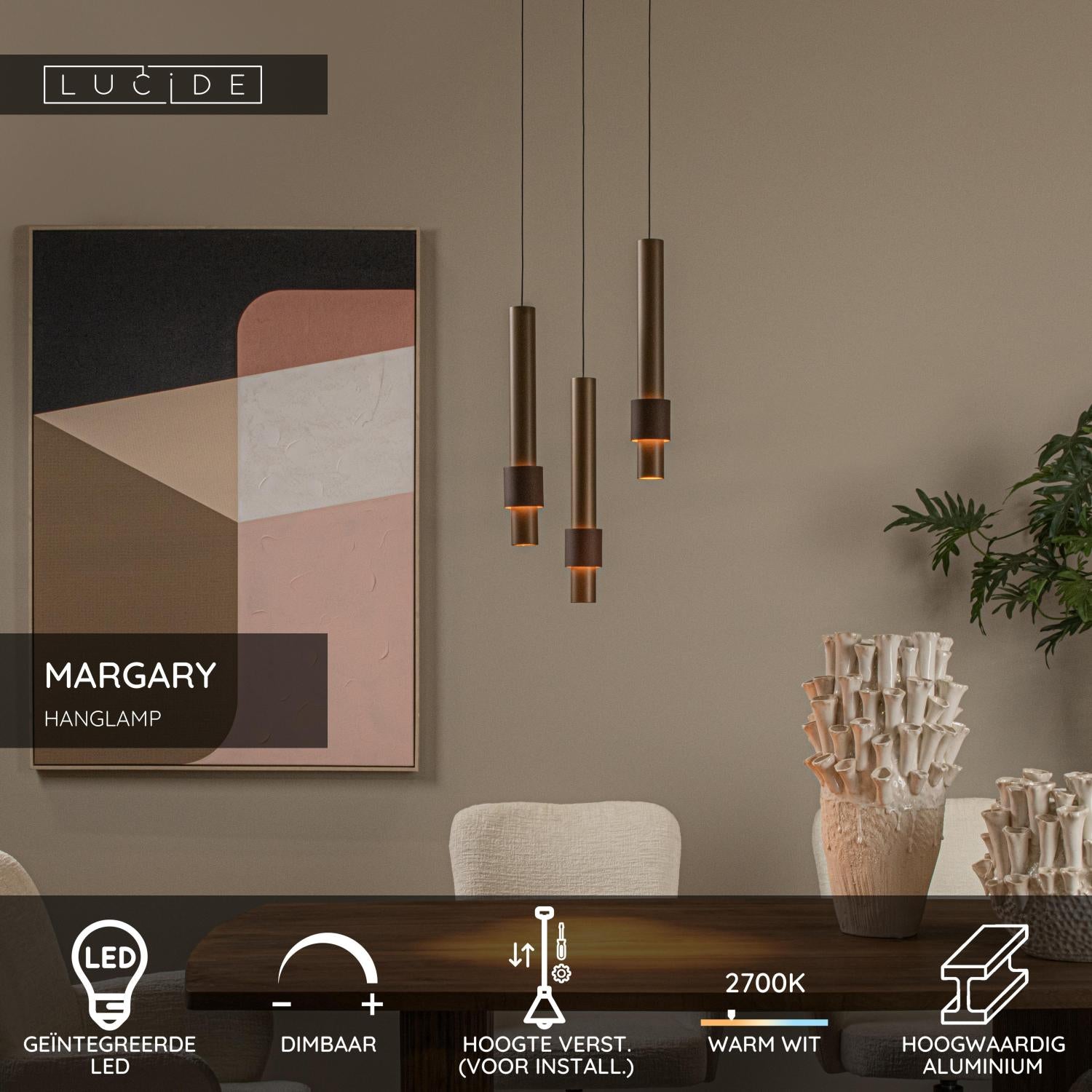 MARGARY - Suspension - Ø 28 cm - LED Var. - 3x4W 2700K - Café