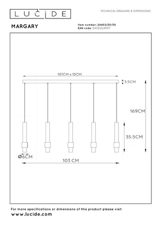 MARGARY - Pendant light - LED Dimmable - 5x4.2W 2700K - Black