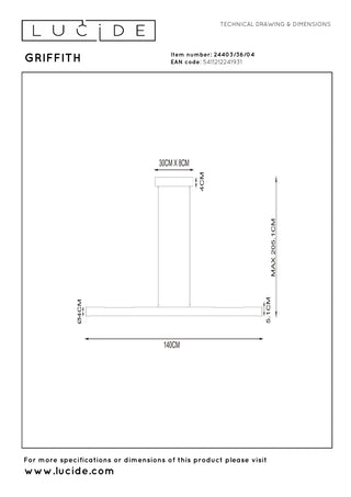 GRIFFITH - Suspension - LED Dimmable - CCT - 1x33W 2700K/4000K - Bronze
