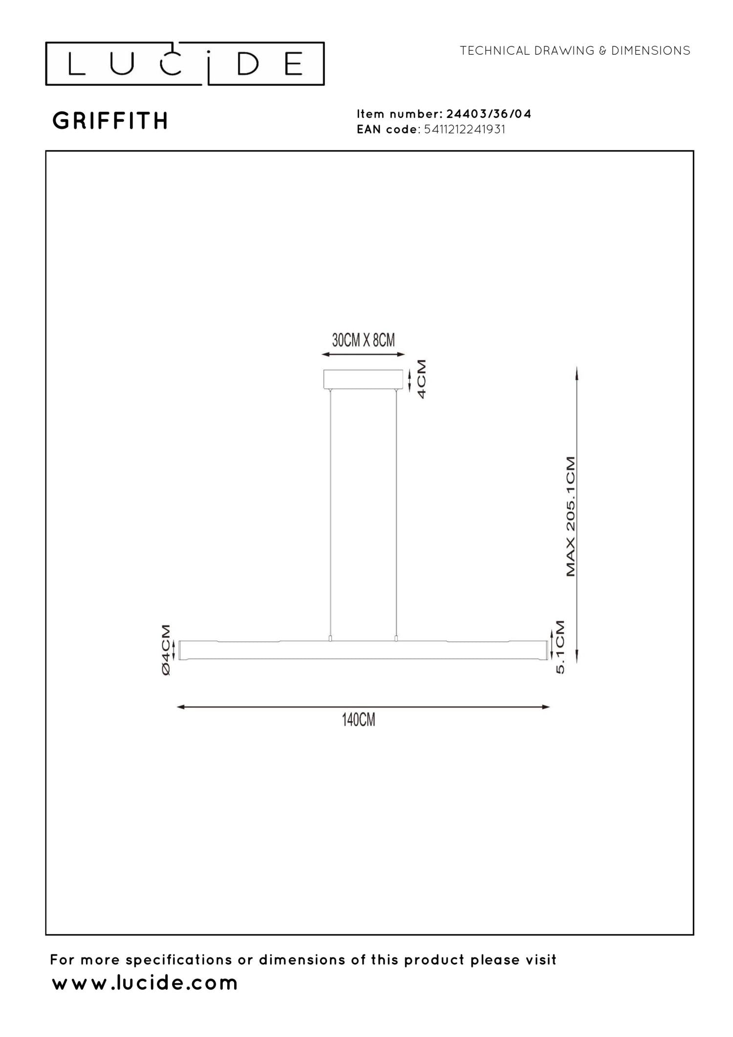 GRIFFITH - Suspension - LED Dimmable - CCT - 1x33W 2700K/4000K - Bronze