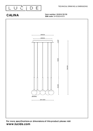 CALINA - Suspension - Ø 42 cm - LED Dimmable - 5x8,2W 2700K - Noir