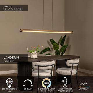 JANDERIN - Hanglamp - LED Dimb. - CCT - 2x16,5W 2200K/3300K - Handbewegingssensor - Champagne kleur | Vibes