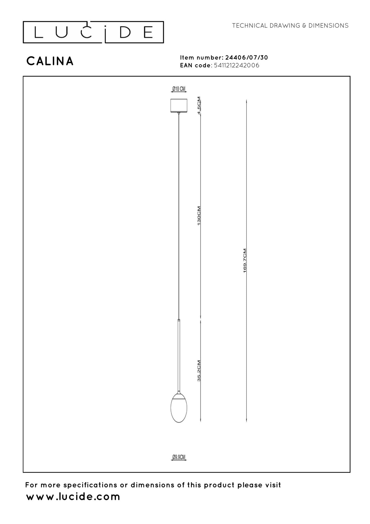 CALINA - Pendant light - Ø 9,9 cm - LED Dimmable - CCT - 1x7W 2200K/3300K - With replaceable LED module - Black