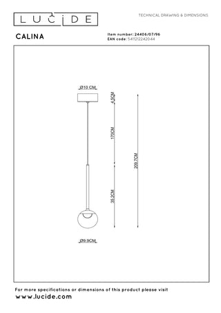 CALINA - Suspension - Ø 9,9 cm - LED Dimmable - CCT - 1x7W 2200K/3300K - Avec module LED remplaçable - Café
