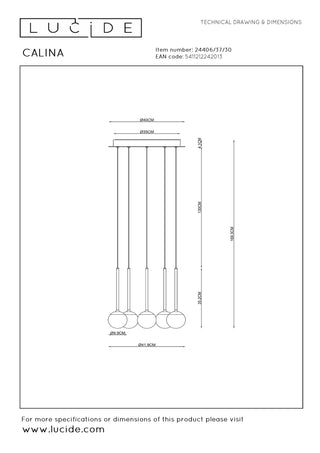 CALINA - Suspension - Ø 41,9 cm - LED Dimmable - CCT - 5x7,4W 2200K/3300K - Avec module LED remplaçable - Noir