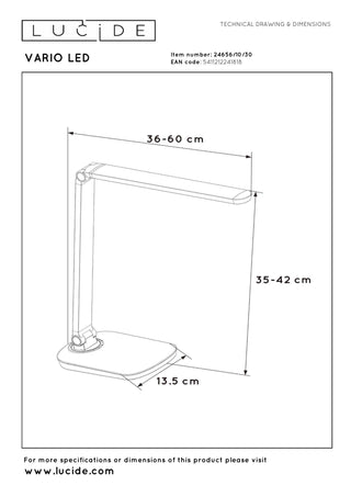 VARIO LED - Bureaulamp - LED Dimb. - CCT - 1x8W 2700K/6500K - Zwart