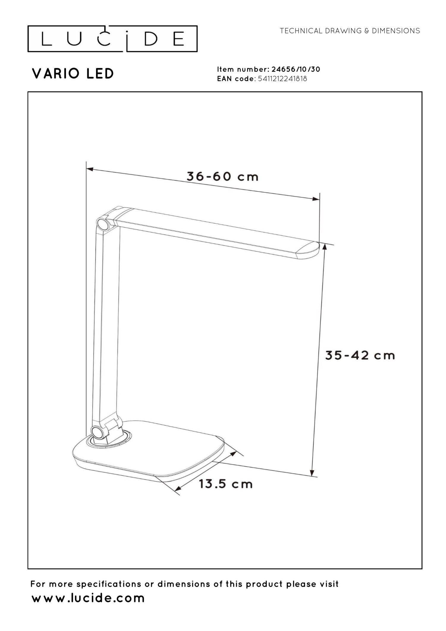 VARIO LED - Bureaulamp - LED Dimb. - CCT - 1x8W 2700K/6500K - Zwart