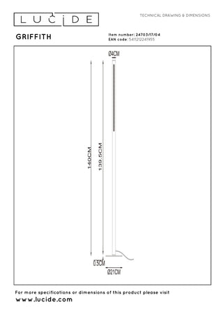 GRIFFITH - Lampadaire - Ø 21 cm - LED Dimmable - CCT - 1x18W 2700K/4000K - Bronze