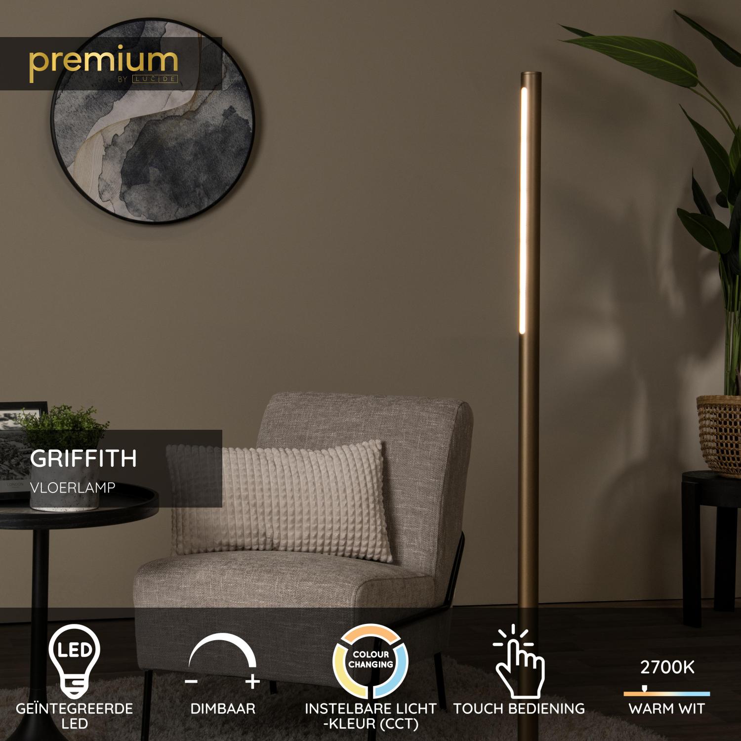 GRIFFITH - Lampadaire - Ø 21 cm - LED Dimmable - CCT - 1x18W 2700K/4000K - Bronze