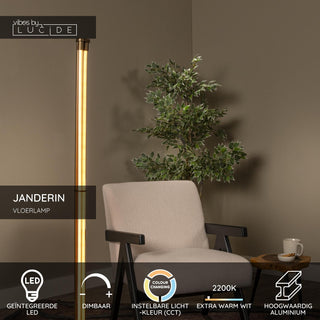 JANDERIN - Vloerlamp - LED Dimb. - CCT - 2x17W 2200K/3300K - Handbewegingssensor - Champagne kleur | Vibes