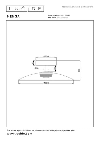 MENGA - Plafonnière - Ø 40 cm - LED Dimb. - 1x11W 2700K - Opaal