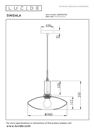 SINGALA - Hanglamp - Ø 30 cm - 1xE27 - Mat Goud / Messing
