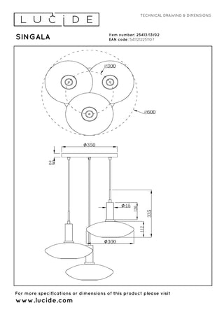 SINGALA - Hanglamp - Ø 55 cm - 3xE27 - Mat Goud / Messing