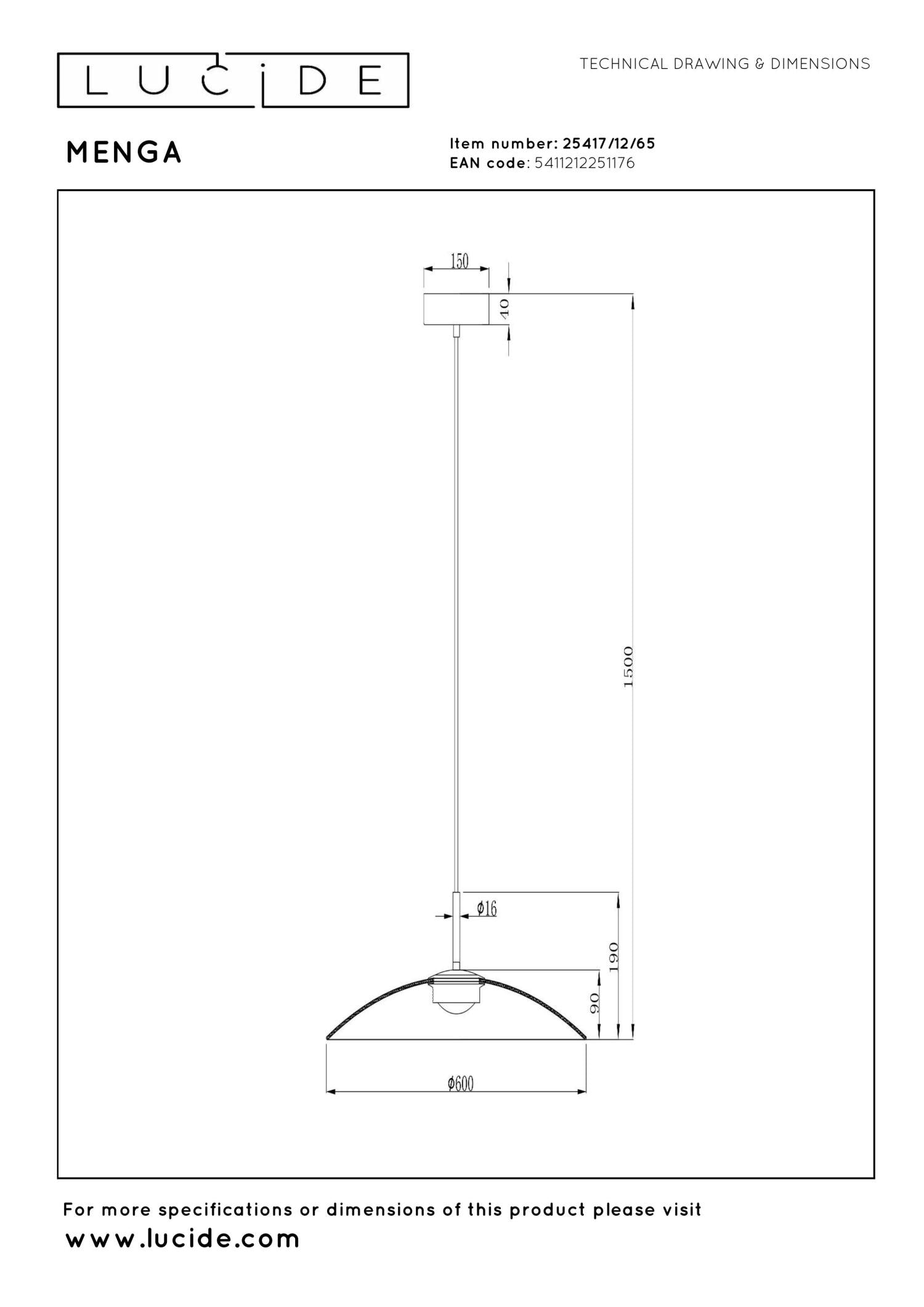 MENGA - Hanglamp - Ø 60 cm - LED Dimb. - 1x18,6W 2700K - Fumé