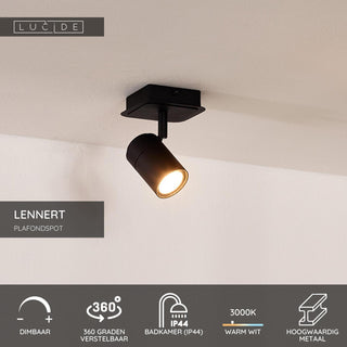 LENNERT - Spot plafonnier Salle de bain - LED Var. - GU10 - 1x5W 3000K - IP44 - Noir
