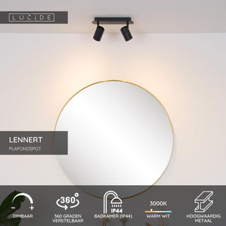 LENNERT - Spot plafonnier Salle de bain - LED Var. - GU10 - 2x5W 3000K - IP44 - Noir