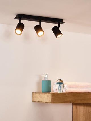 LENNERT - Plafondspot Badkamer - LED Dimb. - GU10 - 3x5W 3000K - IP44 - Zwart