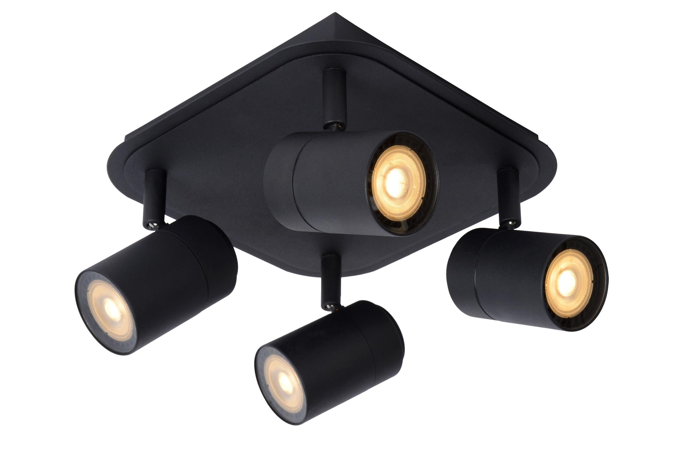 LENNERT - Plafondspot Badkamer - LED Dimb. - GU10 - 4x5W 3000K - IP44 - Zwart