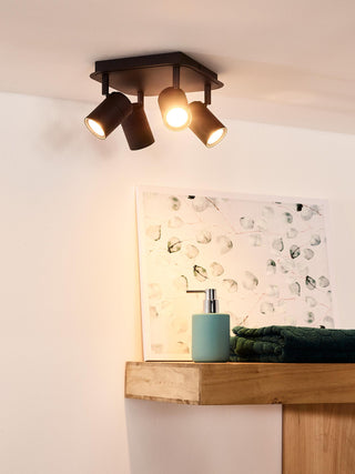 LENNERT - Plafondspot Badkamer - LED Dimb. - GU10 - 4x5W 3000K - IP44 - Zwart