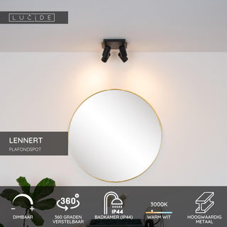 LENNERT - Plafondspot Badkamer - LED Dimb. - GU10 - 4x5W 3000K - IP44 - Zwart