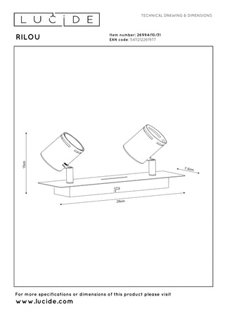 RILOU - Spot plafonnier - LED Var. - GU10 - 2x5W 3000K - Blanc