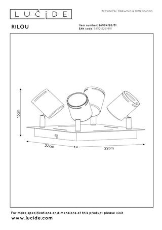 RILOU - Spot plafonnier - LED Var. - GU10 - 4x5W 3000K - Blanc