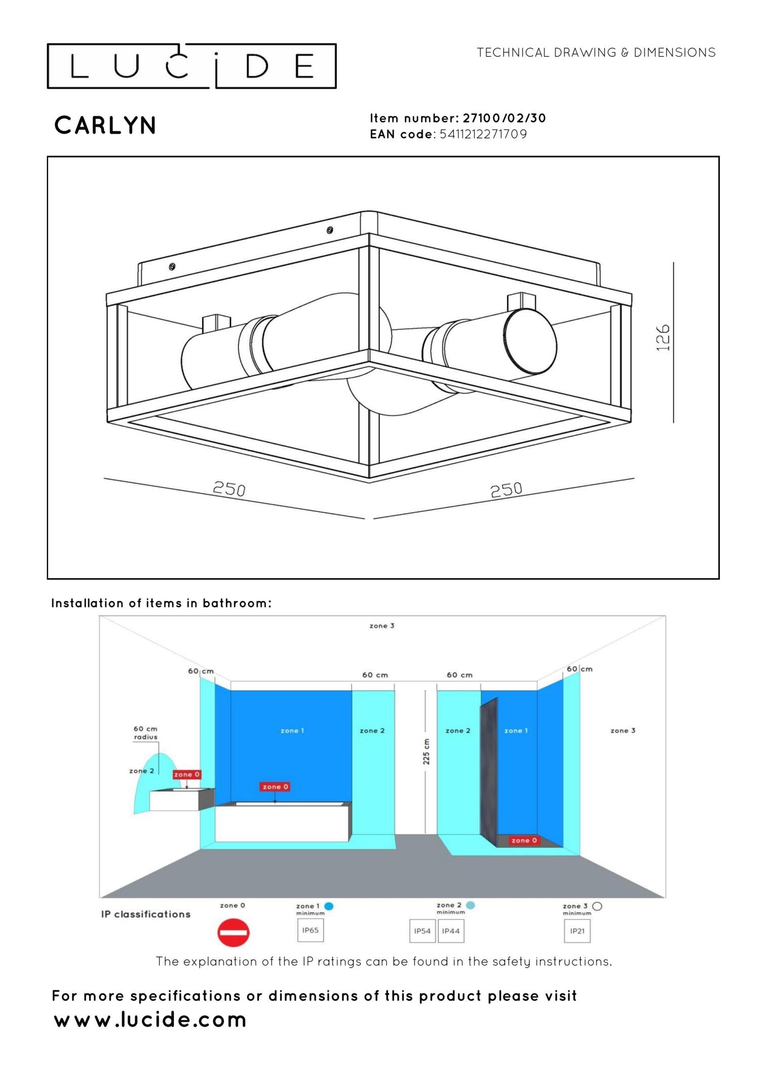 CARLYN - Plafonnier Salle de bain - 2xE14 - IP54 - Noir