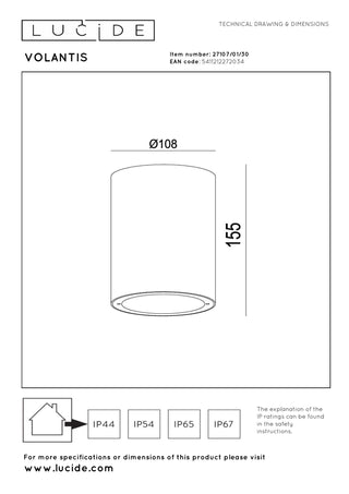 VOLANTIS - Spot plafonnier Intérieur/Extérieur - Ø 10,8 cm - 1xE27 - IP54 - Noir