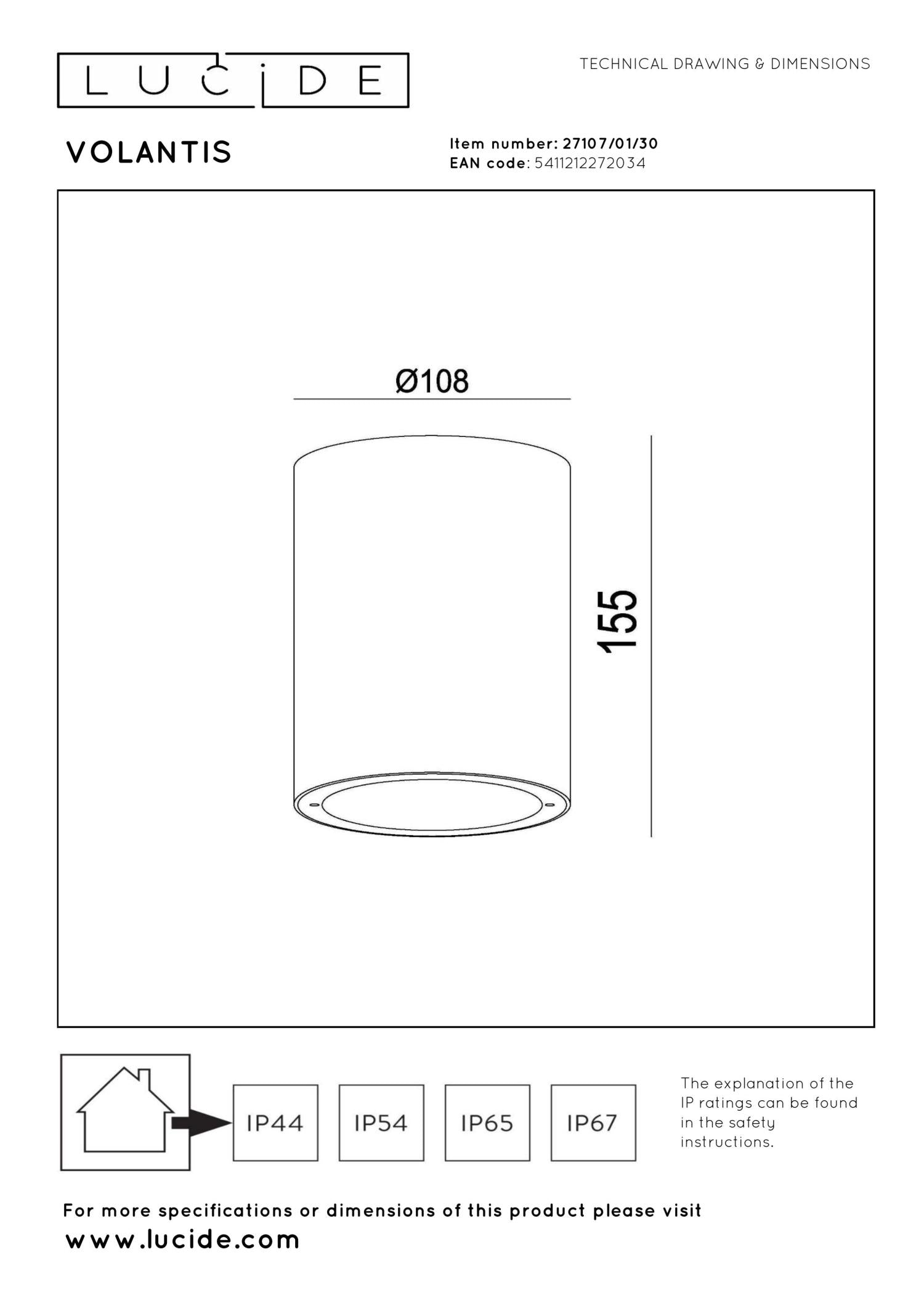 VOLANTIS - Spot plafonnier Intérieur/Extérieur - Ø 10,8 cm - 1xE27 - IP54 - Noir