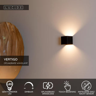VERTIGO - Oplaadbare Wandlamp Binnen/Buiten - Accu/Batterij - LED Dimb. - 1x6W 2700K - IP54 - Bewegingssensor - Magnetisch - Zwart