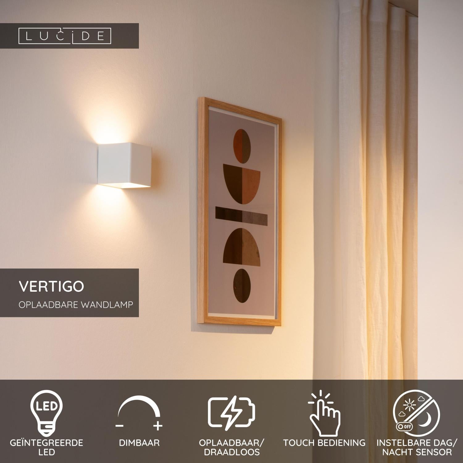 VERTIGO - Oplaadbare Wandlamp Binnen/Buiten - Accu/Batterij - LED Dimb. - 1x6W 2700K - IP54 - Bewegingssensor - Magnetisch - Wit