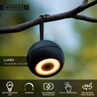 LUNEX - Rechargeable wall light Indoor/Outdoor - Battery - LED Dimmable - 1x2W 3000K - IP54 - Magnetic - Black