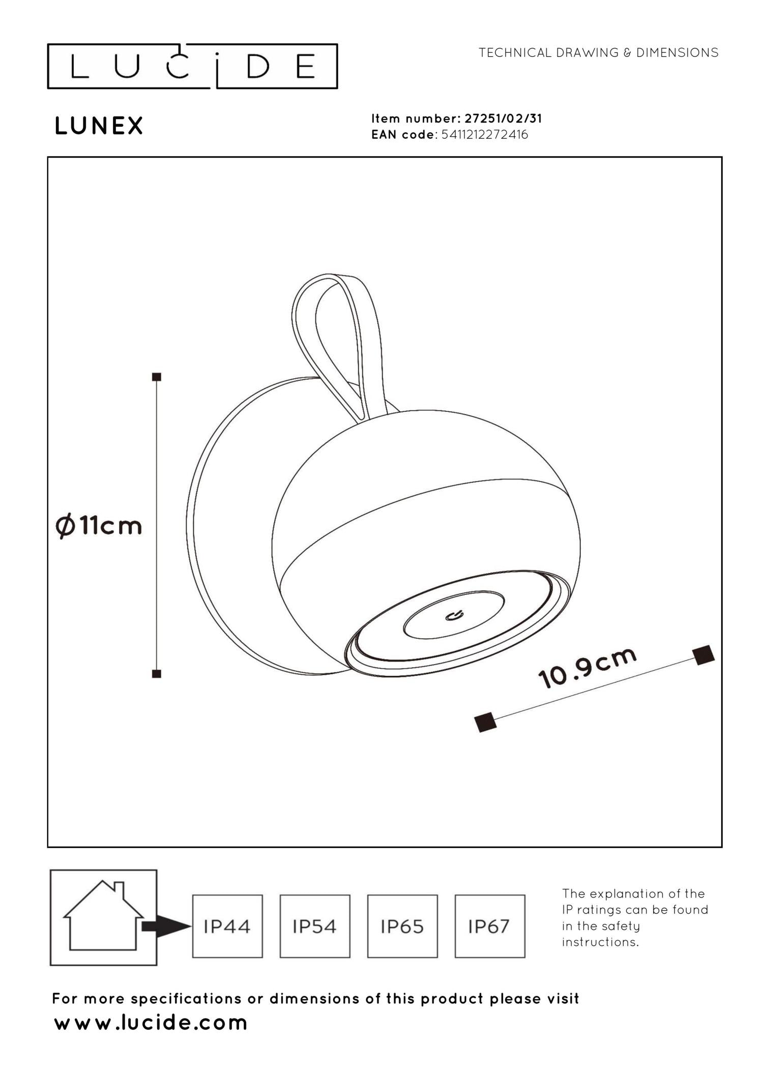 LUNEX - Applique murale rechargeable Intérieur/Extérieur - Batterie/Pile - LED Var. - 1x2W 3000K - IP54 - Magnétique - Blanc