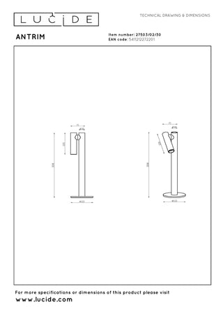 ANTRIM - Oplaadbare Bureaulamp Binnen/Buiten - Accu/Batterij - LED Dimb. - 1x2,2W 2700K - IP54 - Met draadloos oplaadstation - Zwart
